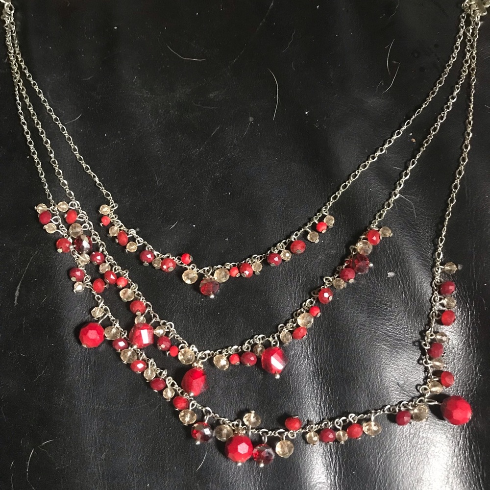 WHBM red 3 chain necklace